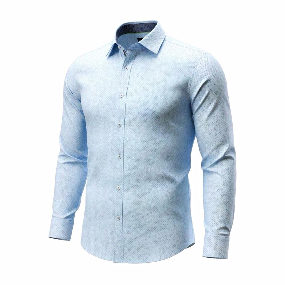 Society of Threads Non-Iron 4-Way Stretch Polka Dot Dress Shirt XL Light Blue